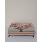 Renkli Ahşap El Boyamalı Dekoratif Takı Kutusu 31X23X8 cm - Açık Bej