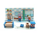 Renkli Ahşap Minyatür Banyo Seti, Eğlenceli ve Güzel Tasarım - Seçenek 1 - Açık Bej
