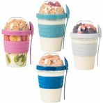 Renkli And Go Kaşıklı Hazneli Meyveli Yoğurt Kabı Piknik Iş Atıştırmalık Diyet Müsli Granola Süt Bardağı (Pembe)