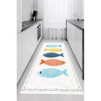 Renkli Balık Desenli Baskılı Kaymaz Yıkanabilir Mutfak Balkon Antre Halısı Yolluk 60 X 250 Cm Çok Renkli