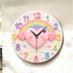Renkli Baskı Kalp Çocuk Desenli Sayılı Hediyelik Ahşap Sessiz Duvar Saati 50cm ÇOk Renkli