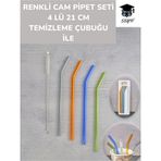 Renkli Cam Pipet Seti 4 Lü 21 Cm Temizleme Çubuğu İle