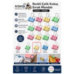 Renkli Çelik Kıskaç Klips 32 Mm 12 Adet Evrak Mandalı Renkli Metal Mandal Binder Clips Kıskaç 120 Sayfa Kapasiteli
