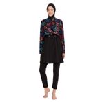 Renkli Desen Detaylı Paraşüt Kumaş Önü Kapaklı Tam Kapalı Tesettür Mayo R046 Siyah Color Neon (Siyah, 3XL)