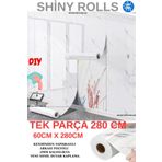 Renkli Duvarlar 60cm x 280cm Tek Parça Rulo Shiny Beyaz Mermer Desenli Banvo Salon Wc Yapışkanlı Duvar Paneli Kağıdı