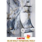 Renkli Duvarlar 60cm x 3 Metre Tek Parça Yapışkanlı Mavi Gold Mermer Desenli Duvar Paneli Kağıdı Silinebilir tx-6969 - 60 x 300 cm - Mavi - Altın