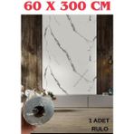 Renkli Duvarlar 60cm x 3 Metre Tek Parça Yapışkanlı Rulo Mermer Desenli Duvar Paneli Kağıdı Silinebilir CF-1003-KYRA - 60 x 300 cm - Beyaz