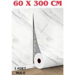Renkli Duvarlar 60cm x 3 Metre Tek Parça Yapışkanlı Rulo Mermer Desenli Duvar Paneli Kağıdı Silinebilir CF-1035-MIRA - 60 x 300 cm - Beyaz - Mermer