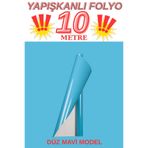 Renkli Duvarlar 67cm x 10 Metre 1 Adet Yapışkanlı Rulo Düz Mavi Renk Model Mutfak Duvar Kaplama Folyosu Kağıdı