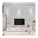 Renkli Duvarlar 70x70cm 1 Adet Silinebilir Yapışkanlı Siyah Çizgili Beyaz Tuğla Desen Duvar Kağıdı Paneli Nw148