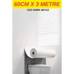 Renkli Duvarlar Kendinden Yapışkanlı 60CM x 3 Metre Rulo Düz Kemik Beyaz Parlak Kaplama Köpük Duvar Paneli Kağıdı - Beyaz - Krem - 60 x 300 cm