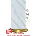 Renkli Duvarlar Shiny Beyaz-Toprak Mermer Desenli 60x30cm Yapışkanlı Mutfak Banyo Kaplama Duvar Paneli Kağıdı TX-106 - 30 x 60 cm - Beyaz - Krem