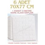 Renkli Duvarlar Yapışkanlı Sünger Beyaz Tuğla Duvar Kağıdı Kaplama Paneli 70x77 cm 6 Adet