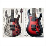 Renkli Elektro Gitar Tasarımı Desenli Ahşap Tablo 25cmX 35cm