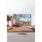 Renkli Geometrik Desen Cam Kesme Tahtası, Silikon Ayaklı, Isıya Kırılmaya Dayanıklı, Sunum Tablası - 30 x 45 cm