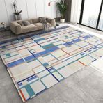 Renkli Geometrik Kareli Halı - Giriş Fuayesi Banyo için Retro Düzensiz Ekose Halı - Yumuşak Tüylü Tasarım 160 x 200 cm Şık Ev Dekoru