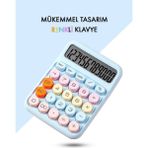 Renkli Hesap Makinesi - 12 Haneli Yuvarlak Tuşlu Mavi Renk Hesap Makinesi - 4 Fonksiyonlu