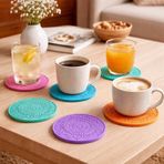 Renkli Kabartmalı Taş Tozu Bardak Altlığı Seti (6’lı) – El Yapımı Geometrik Coaster, Modern & Boho Masa Üstü Ev Dekoru