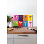 Renkli Martini Kadeh Cam Kesme Tahtası, Silikon Ayaklı Isıya Kırılmaya Dayanıklı Sunum Kesim Tablas - 30 x 45 cm