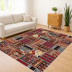 Renkli Patchwork Desenli Salon Halısı Yıkanabilir Antialerjik Kaymaz Tabanlı Enerjik Dekorasyon - RVG1092 - 80 x 500 cm