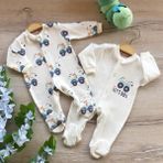 Renkli Puset 2'li Penye Bebek Tulum Takım Araba - 6 - 9 Ay - Ekru