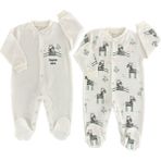 Renkli Puset 2'li Penye Bebek Tulum Takım Zebra - 3-6 Ay - Ekru