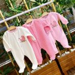 Renkli Puset 3'lü Kadife Patikli Bebek Tulum Takım Çizgili - 0 - 3 Ay - Pembe