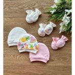 Renkli Puset Penye 3'lü Şapka 3'lü Eldiven Bebek Takım Cupcake - 0 - 3 Ay - Pembe