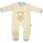 Renkli Puset Unisex Bebek Penye Tulum Çizgili Happy Ayı - 0 - 3 Ay - Mavi