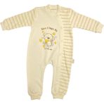 Renkli Puset Unisex Bebek Penye Tulum Çizgili Happy Ayı - 3-6 Ay - Kahverengi
