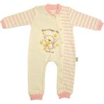 Renkli Puset Unisex Bebek Penye Tulum Çizgili Happy Ayı - 6 - 9 Ay - Pembe