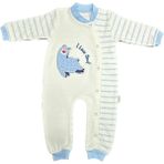 Renkli Puset Unisex Bebek Penye Tulum Çizgili Kuzu - 3-6 Ay - Mavi