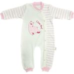 Renkli Puset Unisex Bebek Penye Tulum Çizgili Kuzu - 6 - 9 Ay - Pembe