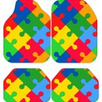 Renkli Puzzle Dekor Oto Paspas Takımı Tüm Modellere Uyumlu Makinede Yıkanabilir Universal Kalıp