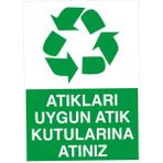 Renkli Reklam Atıkıarı Uygun Atık Kutularına Atınız Levhası (Sac Malzeme) - 25 x 35 Cm
