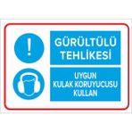 Renkli Reklam Gürültülü Tehlikesi - Uygun Kulak Koruyucusu Kullan Levhası (Sac Malzeme) - 35 x 50 Cm