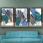 Renkli Şekiller Temalı Aynalı Çerçeveli 3 lü Kanvas Tablo Seti 150x70 cm SETS0231