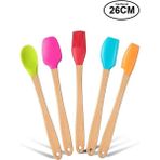 Renkli Silikon Bambu Spatula Seti, 5 Parça, Isıya Dayanıklı ve Yapışmaz - Açık Beyaz - Gri - Seçenek 1