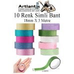 Renkli Simli Bant 10 Adet 1 Paket 10 Lu Simli Holgramlı Metalik Hobi Işıltılı Bantı Hediye Dekoratif
