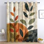 Renkli Soyut Bitki Yaprak Perdeleri, Isı Yalıtımlı, Solmaya Dayanıklı Polyester, 183x214cm (GxY), Yatak Odası, Çocuk Odası, Oturma Odası için Kuşgözü Perdeler - Çok Renkli