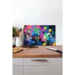 Renkli Soyut Cam Kesme Tahtası, Silikon Ayaklı, Isıya Kırılmaya Dayanıklı, Sunum Kesim Tablası - 23 x 35 cm