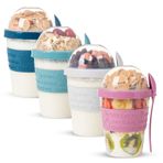 Renkli Take and Go Kaşıklı Hazneli Meyveli Yoğurt Kabı Piknik Iş Atıştırmalık Diyet Müsli Granola Süt Bardağı (4'lü Set 2)