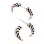 Renkli Tasli İtalyan Tasarimi Gümüş Piercing Küpe