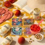 Renkli Tropikal Hayvan ve Deniz Canlıları Desenli Doğal Taş Bardak Altlığı 4’lü Set, Sunum ve Masa Dekoru - 10 x 10 cm