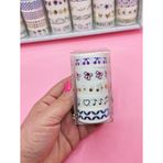 Renkli Yaldızlı Vintage Washi Tape Bant Yapışkanlı Maskeleme Kağıdı 5 Lı - Kiraz