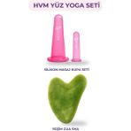 Renkli Yüz Masaj ve Yoga Seti, Silikon Masaj Kupası ve Gua Sha Seti - Ahşap Rengi