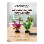 renkmar Akvaryum Yapay Bitki Seti 2 Adet FANUS DEKORASYON Canlı Renkli Toksik İçermez Dekoratif Bitki 8-10 cm