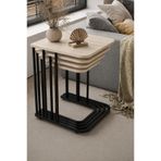 Renlife Zigon Sehpa Takımı 4'lü Metal Tekerlekli Modern Salon Oturma Odası Sehpası (siyah traverten)