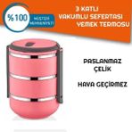 Rennway Sefer Tası Yemek Termosu Saklama Kabı Termosu 3lü - Pembe