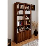 Renora Ceviz Kitaplık – Gömme LED Aydınlatmalı – %100 Mdf – 12 Bölmeli Dekor ve Hobi Vitrini - Ceviz - Siyah